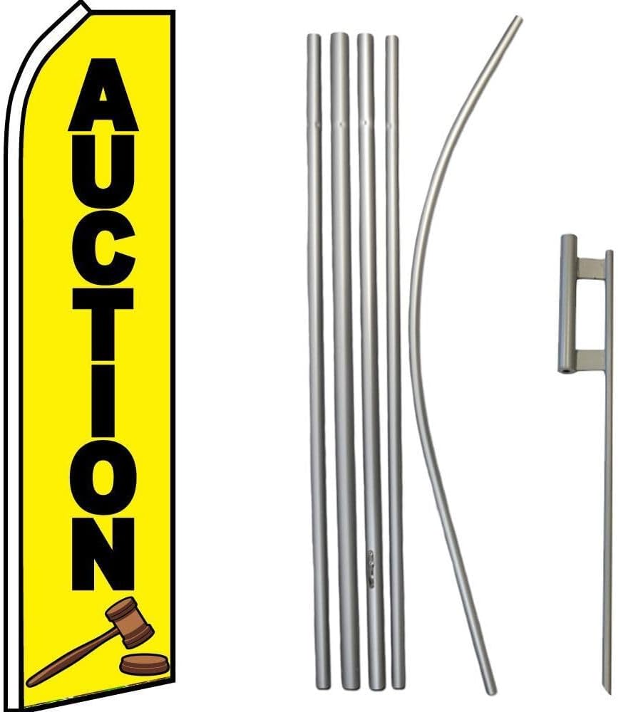 Premium Auction Swooper Flag & 16ft Flagpole Kit Ground