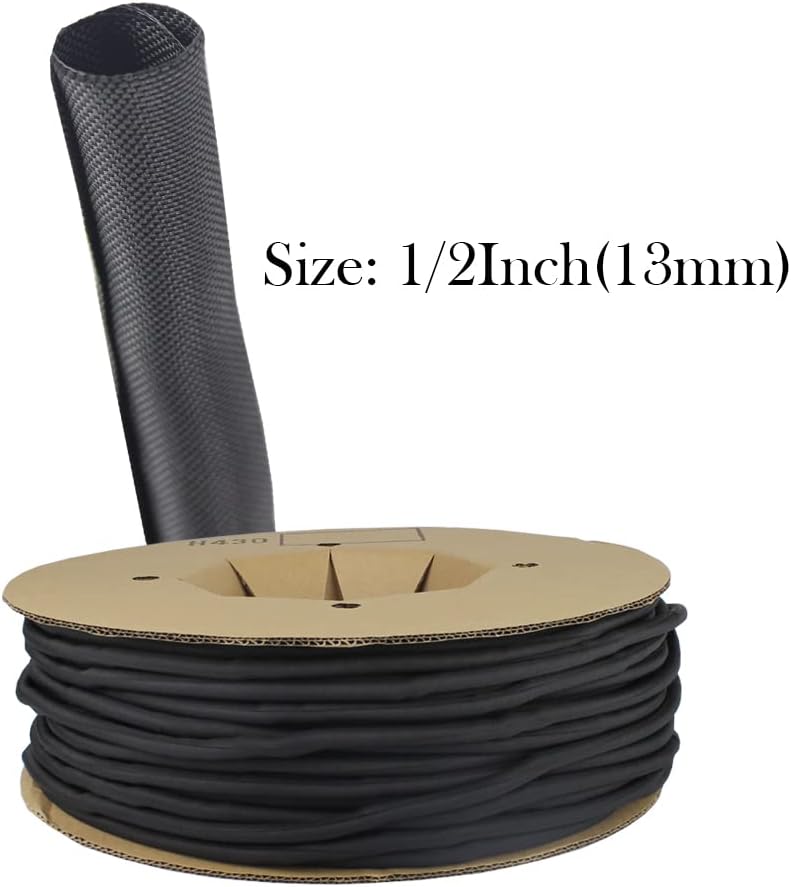 Mangas de gestión de cables trenzados, color negro, protector de cable de tubería de telar de alambre, autoenvoltura (12 “-20 pies)