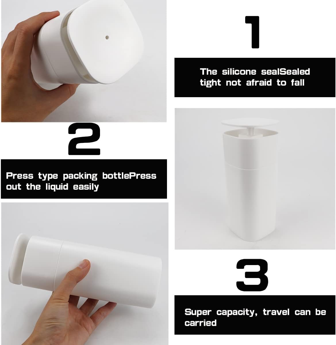 ANRONCH Dispensador de líquido con bomba de empuje, dispensador de bomba con cerradura, dispensador de cosméticos de viaje, dispensador de jabón,