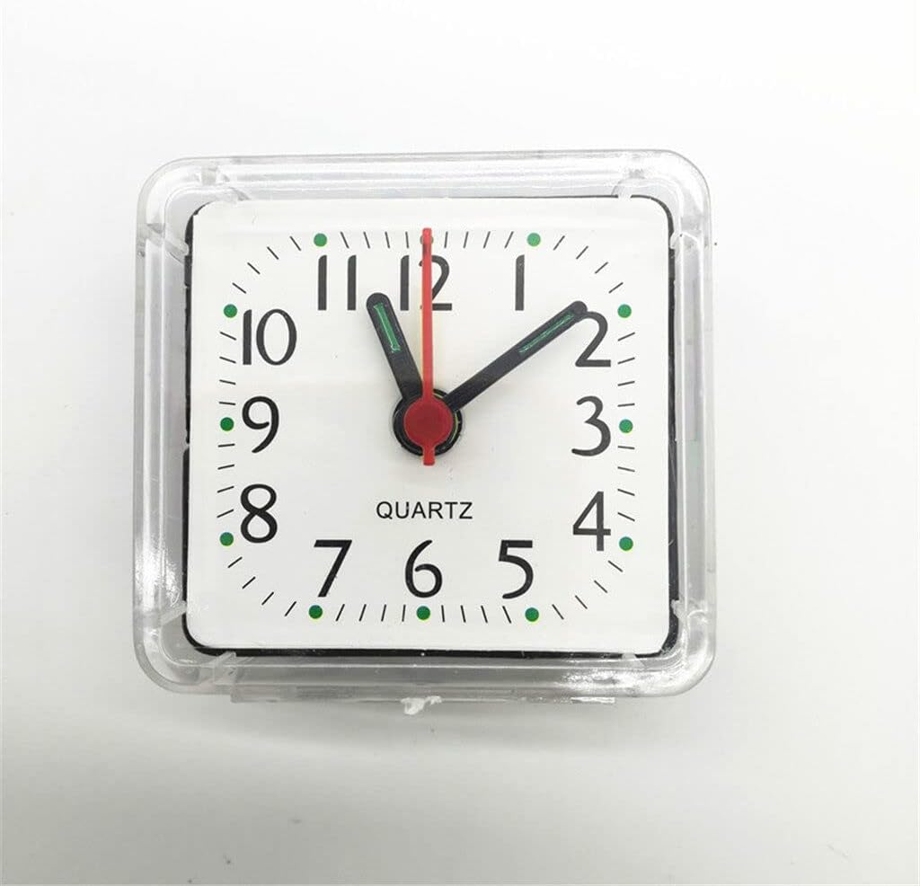 Reloj despertador cuadrado, silencio, sin batería, pequeño reloj despertador portátil de viaje, blanco y creativo, bonito e inteligente