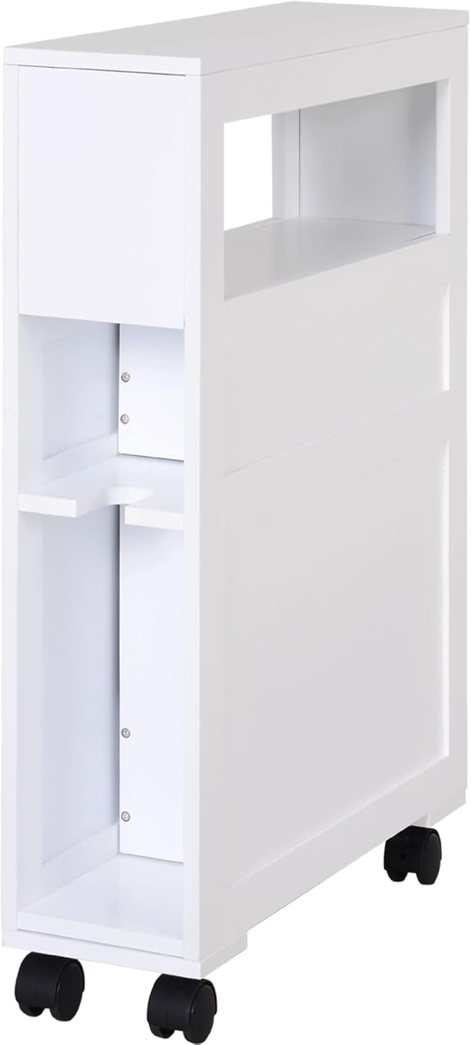 HOMCOM Gabinete de almacenamiento lateral estrecho de madera de 6.25 x 20.5 x 28.25 pulgadas, color blanco