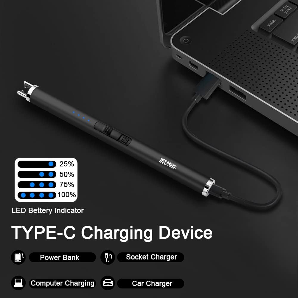 Encendedor de velas recargable por USB, encendedor de arco electrónico, resistente al viento, sin llama, con botón de seguridad para camping,