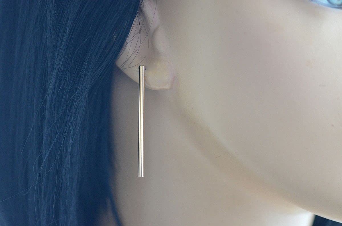 2 inch long 3mm thin 14k yellow gold filled post bar stud earrings minimalist geometric earrings for women sterling silver post (14k gold filled)
