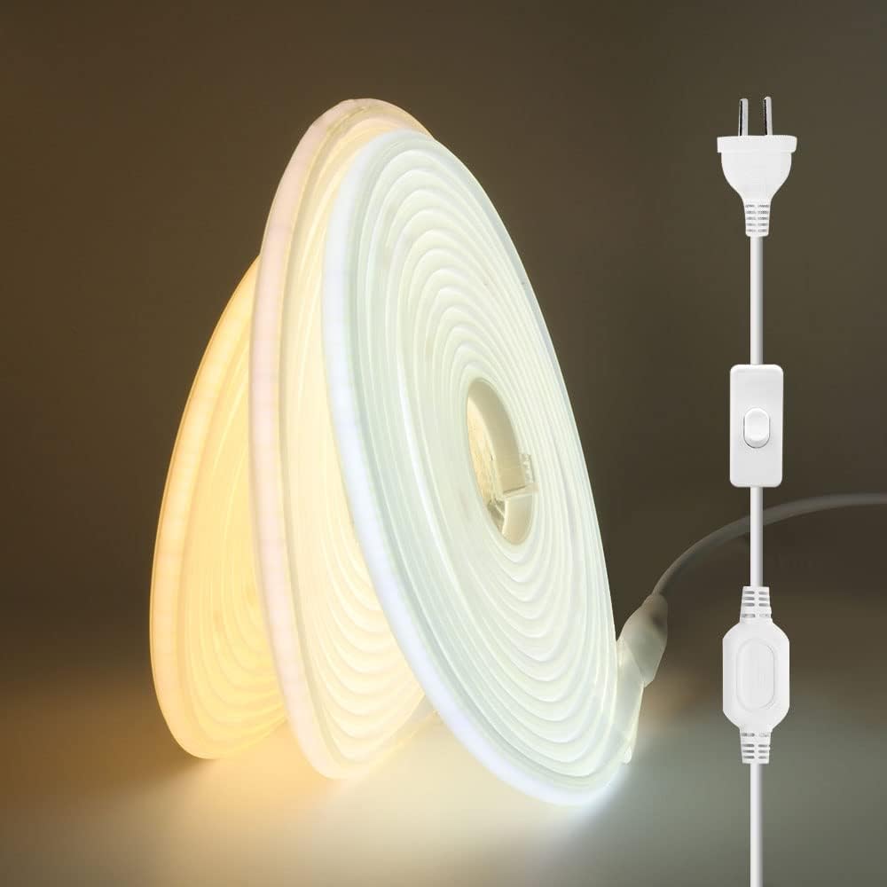 XUNATA COB – Tira de luces LED de neón de 16.4 pies, 110 V 288 LEDsm, tira de luces LED FCOB impermeable, flexible, súper brillante, tira de neón de