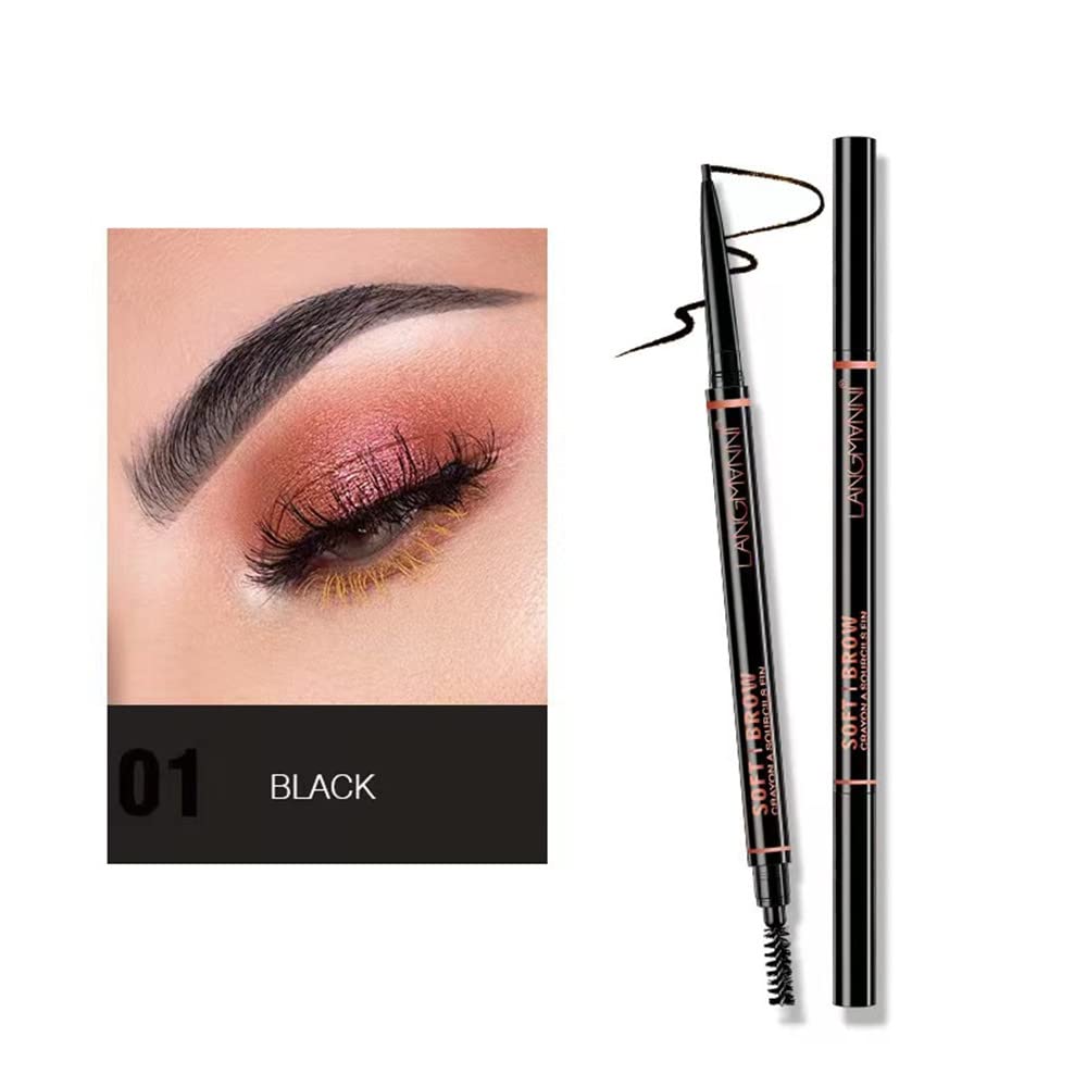 Lápiz de cejas impermeable de precisión de doble cabeza, maquillaje profesional automático, cejas finas puntiagudas, 4 colores (#001)