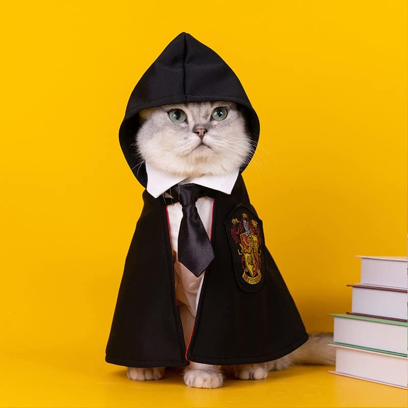 Capa de gato de Halloween con corbata para el cuello, disfraces de gato de Halloween, disfraces de perro pequeño, ropa de Halloween para mascotas,