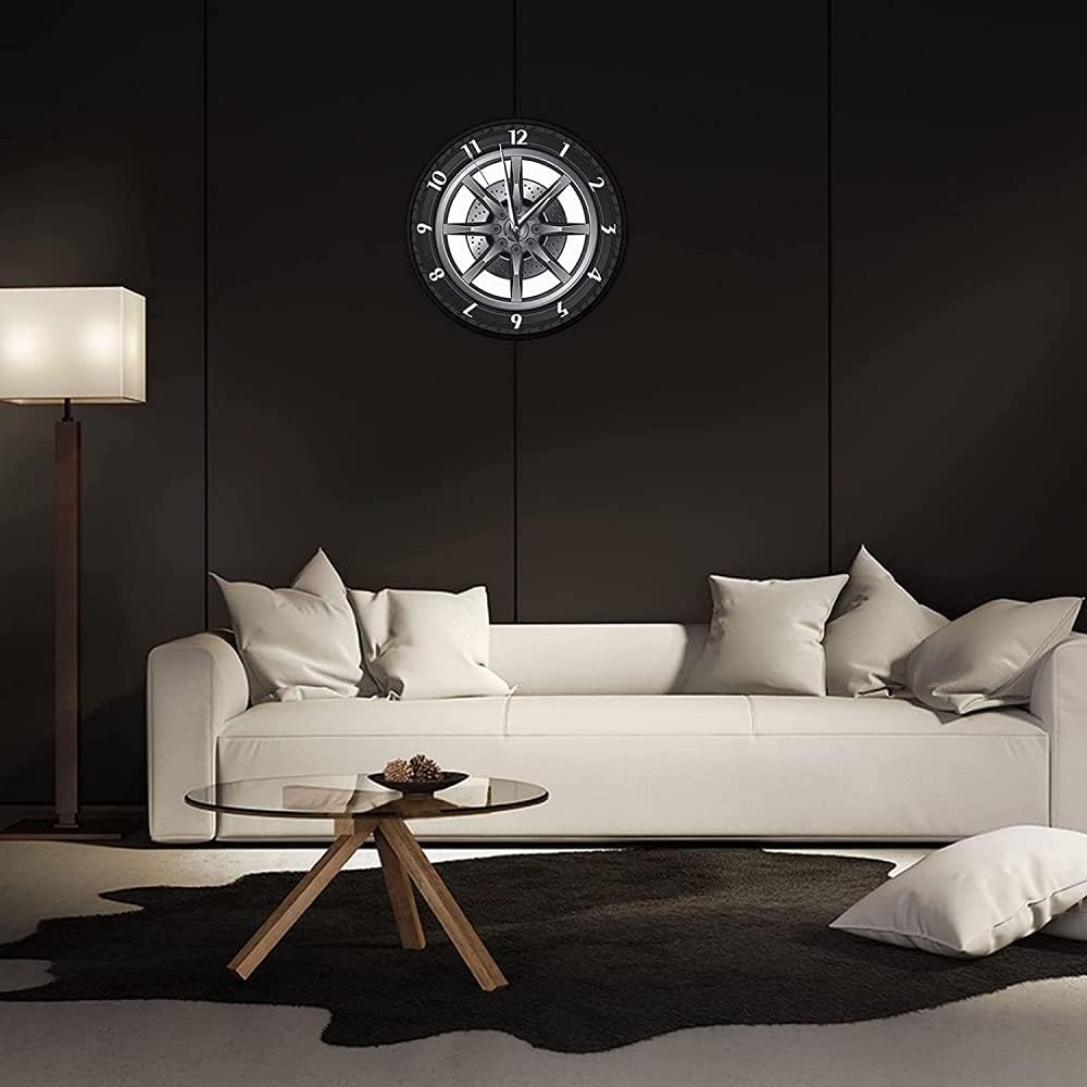 Reloj de pared de metal con forma de neumático de automóvil, diseño moderno, silencioso, sin tictac, funciona con pilas, para sala de estar y