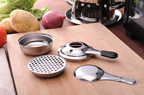 Mini quemador de estufa de alcohol, quemador de fondue de acero inoxidable portátil eficiente con mango antiquemaduras y cubierta de seguridad, olla