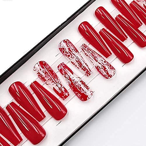 ALLKEM Burnt Red  Bailarina extra larga cubierta completa de uñas largas de ataúd  20 piezas de uñas postizas acrílicas de cubierta completa, 10
