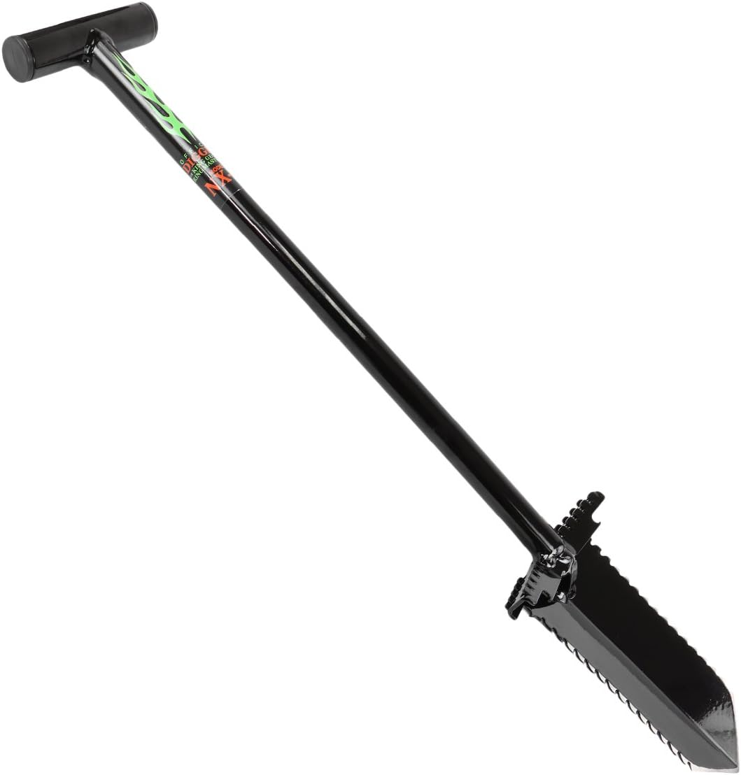 Anaconda NX-6 Pala de acero templado de 36″ con hoja dentada doble y clavijas de pie