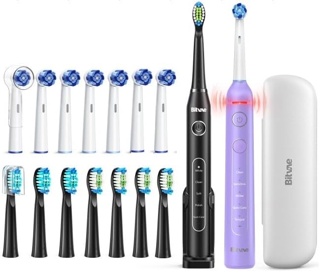 Bitvae Paquete de cepillos de dientes eléctricos ultrasónicos y giratorios para adultos y niños, cepillos de dientes recargables sónicos aceptados