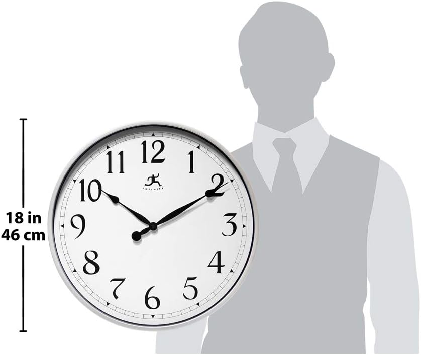 Infinity Instruments – Reloj redondo grande de 18 pulgadas, sin tictac, funciona con pilas, fácil de leer, para oficina, aula, escuela, color