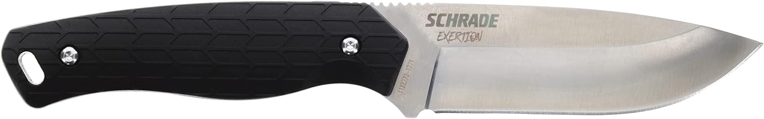 Schrade Delta Class Exertion – Hoja fija de punto de caída de 8.5 pulgadas con hoja de acero AUS-10 de 4 pulgadas y agarre antideslizante para