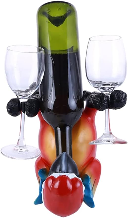 Botella de vino de loro y soporte para dos copas de vino