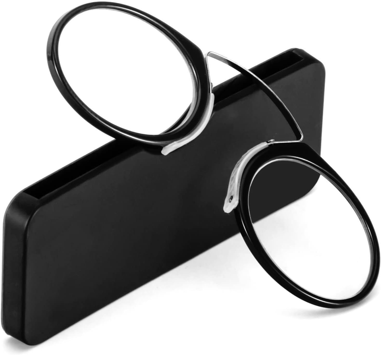 REAVEE Anteojos de lectura ultra finos sin brazos para hombres y mujeres, sin pinza de sien, con clip para la nariz, bolsillo pequeño con mini funda