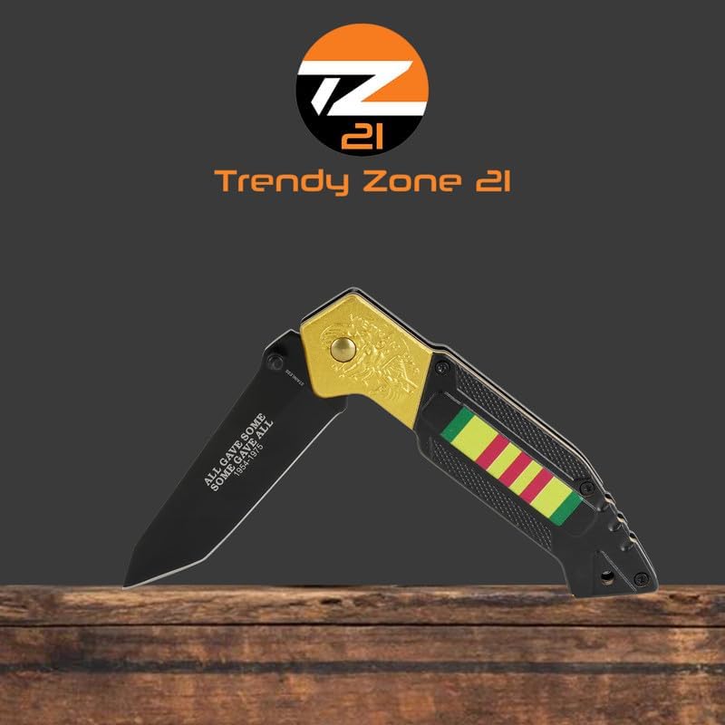 Cuchillo de bolsillo plegable de guerra de Vietnam, cuchillo de bolsillo de acero inoxidable de 4.75 pulgadas de 3.25 pulgadas con “ALL GAVE SOME,