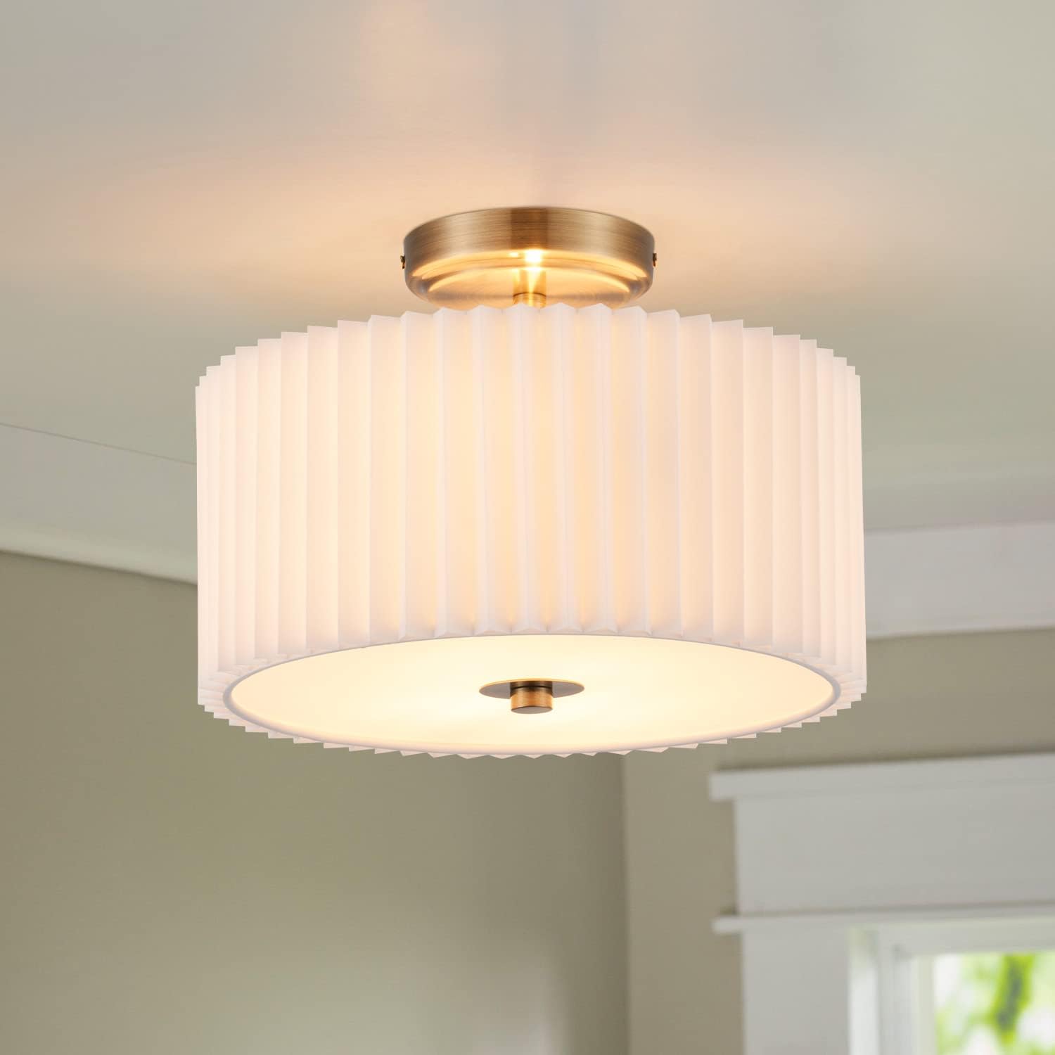 VONLUCE Lámpara de techo semiempotrada, lámpara de techo de tambor de 13 pulgadas con 2 luces, moderna lámpara de techo para dormitorio, sala de
