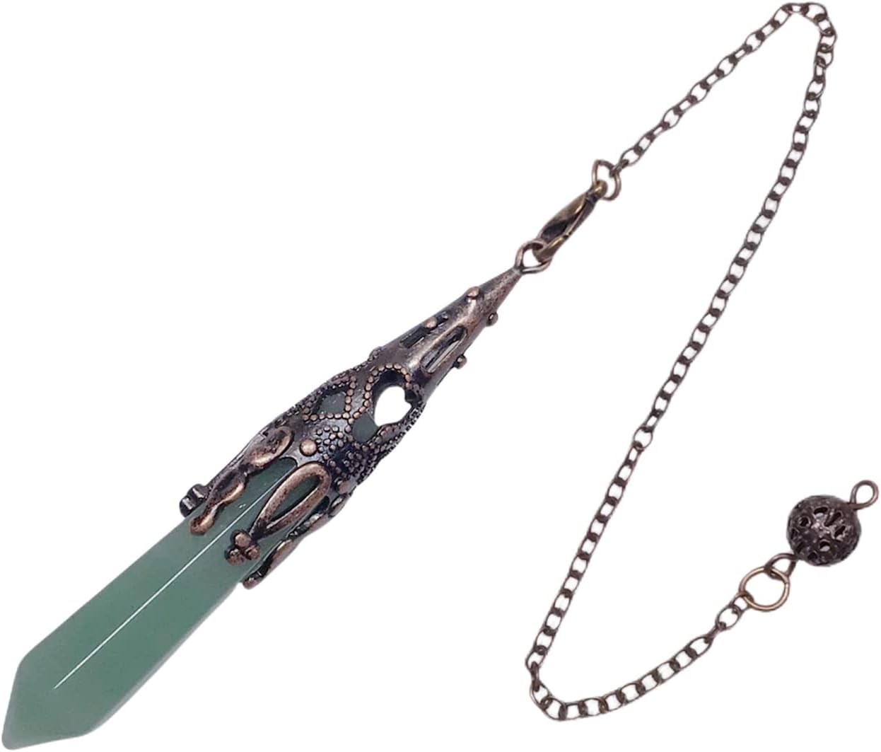 EDEN’S CALL Péndulo de bronce de cristal de aventurina verde curativo de 6 facetas para Wicca Dowsing colgante de piedra hexagonal con cadena para