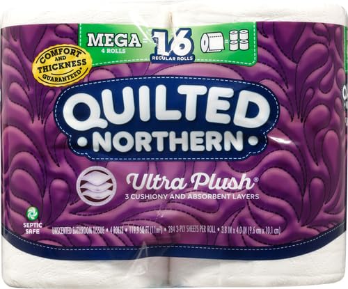Quilted Northern Papel higiénico ultra afelpado, 4 megarrollos  16 rollos regulares, papel de baño de 3 capas