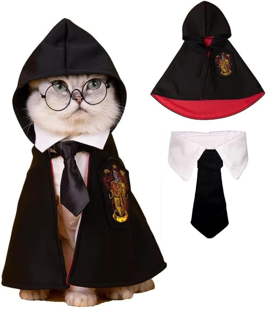 Capa de gato de Halloween con corbata para el cuello, disfraces de gato de Halloween, disfraces de perro pequeño, ropa de Halloween para mascotas,