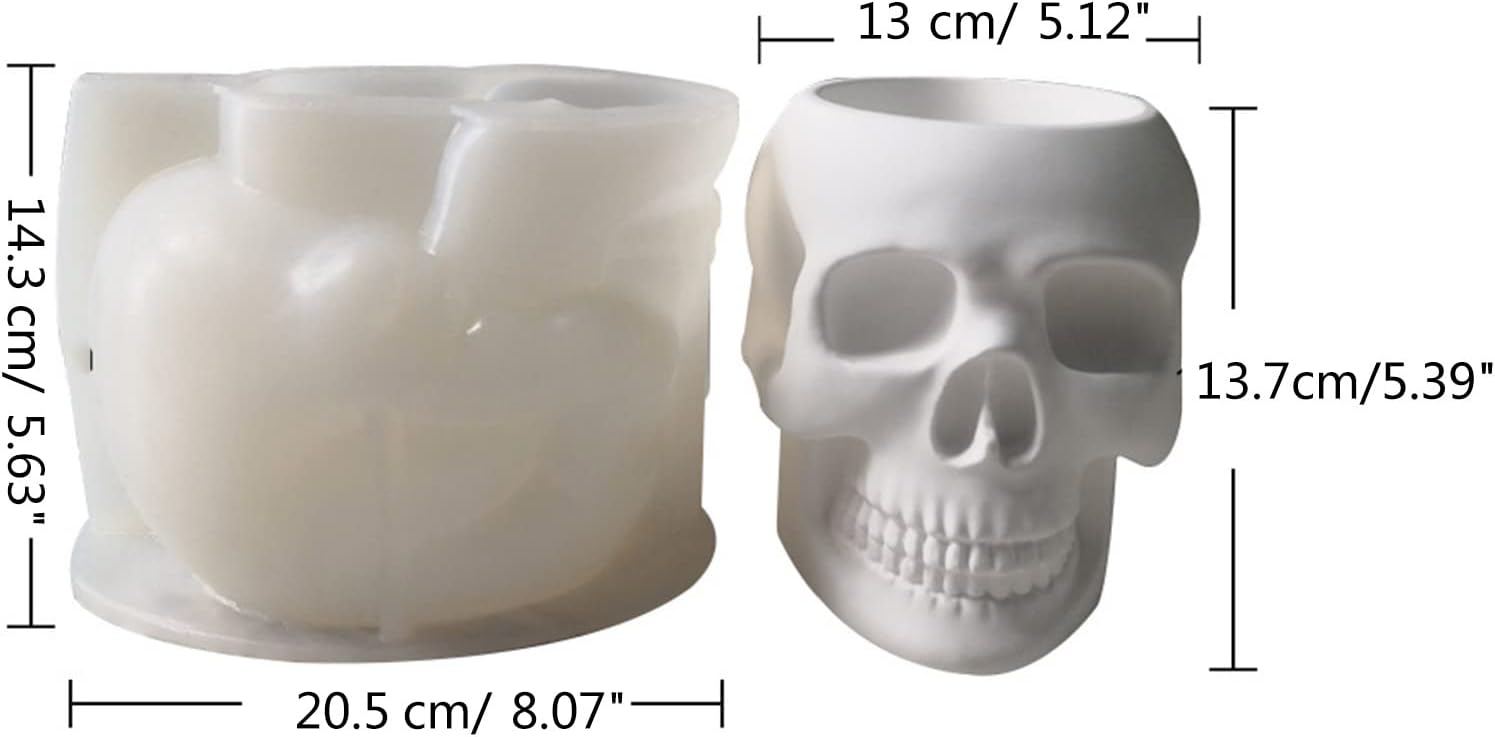Molde de maceta de hormigón con forma de calavera para bolígrafo, molde de cemento, molde de silicona, maceta suculenta, molde para jarrón de