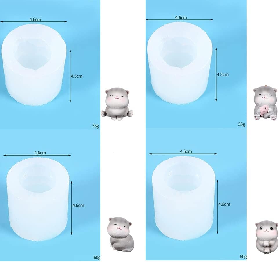 Molde de silicona con forma de gato 3D para pastel de temática animal, 4 piezas para dulces de chocolate, arcilla polimérica, jabón, moldes de