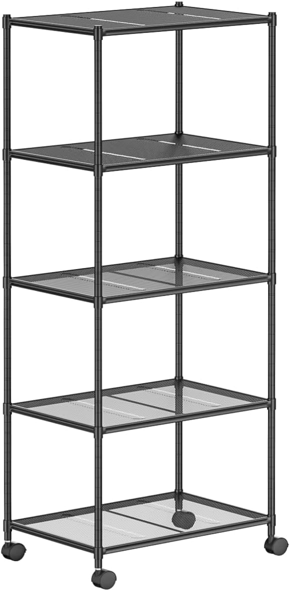 OVICAR Estante de almacenamiento con ruedas  Estantería ajustable de alambre de malla de 5 niveles, estante de almacenamiento de metal para cocina,