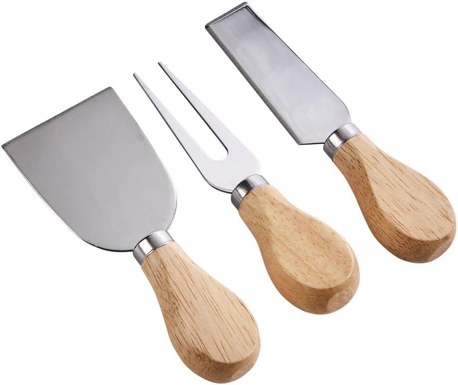 Creative Gifts International – Cuchillos para queso, acero inoxidable, asas de madera, juego de 3 piezas