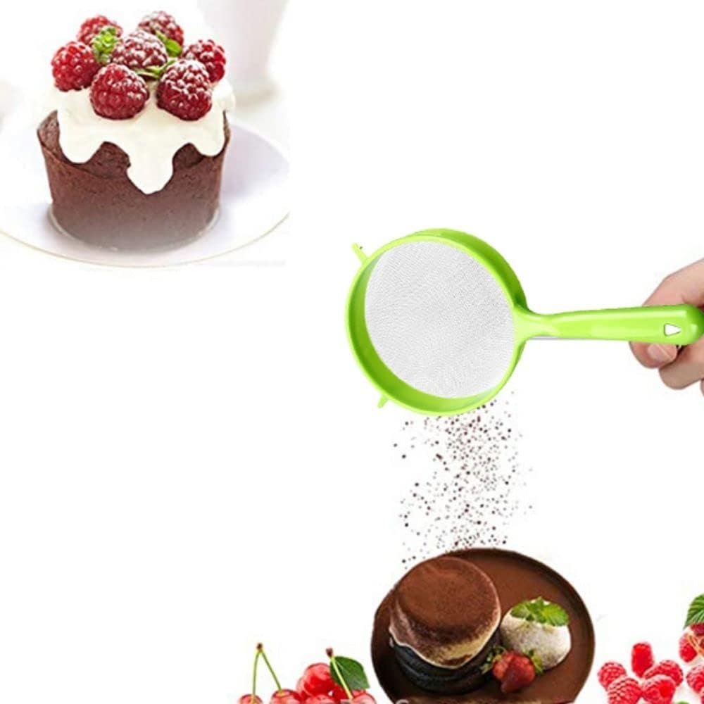 3 unidsset de plástico de malla fina colador de tamiz de alimentos colador con mango para hornear herramienta de cocina té jugo pasta tamiz