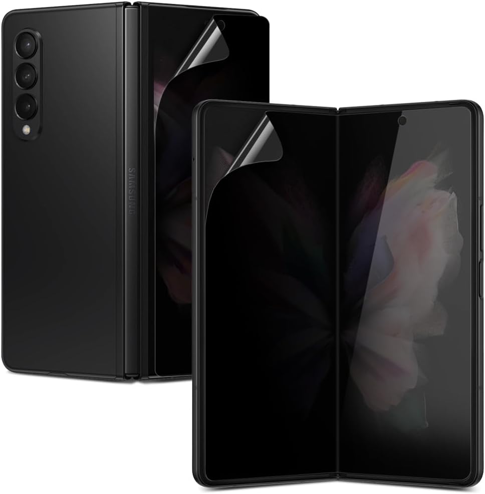 Paquete de 2+2 Protector de pantalla anti-espía para Samsung Galaxy Z Fold 3, 2 piezas en el interior + 2 piezas frontal flexible EPU película