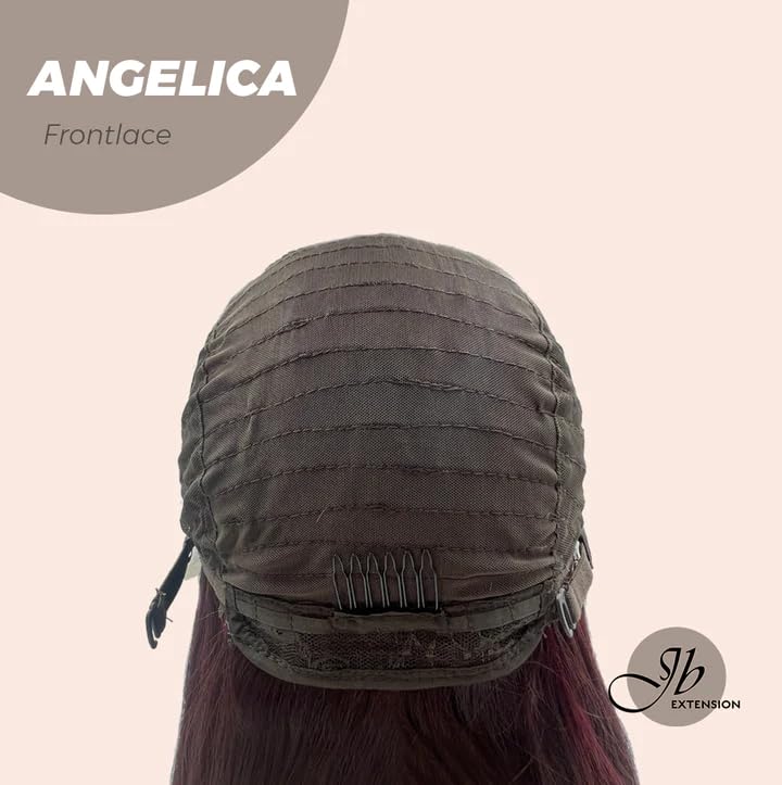 ANGELICA – Peluca de encaje frontal de color rojo oscuro, pelucas largas y rizadas para mujer, pelucas sintéticas naturales para uso diario (pelucas