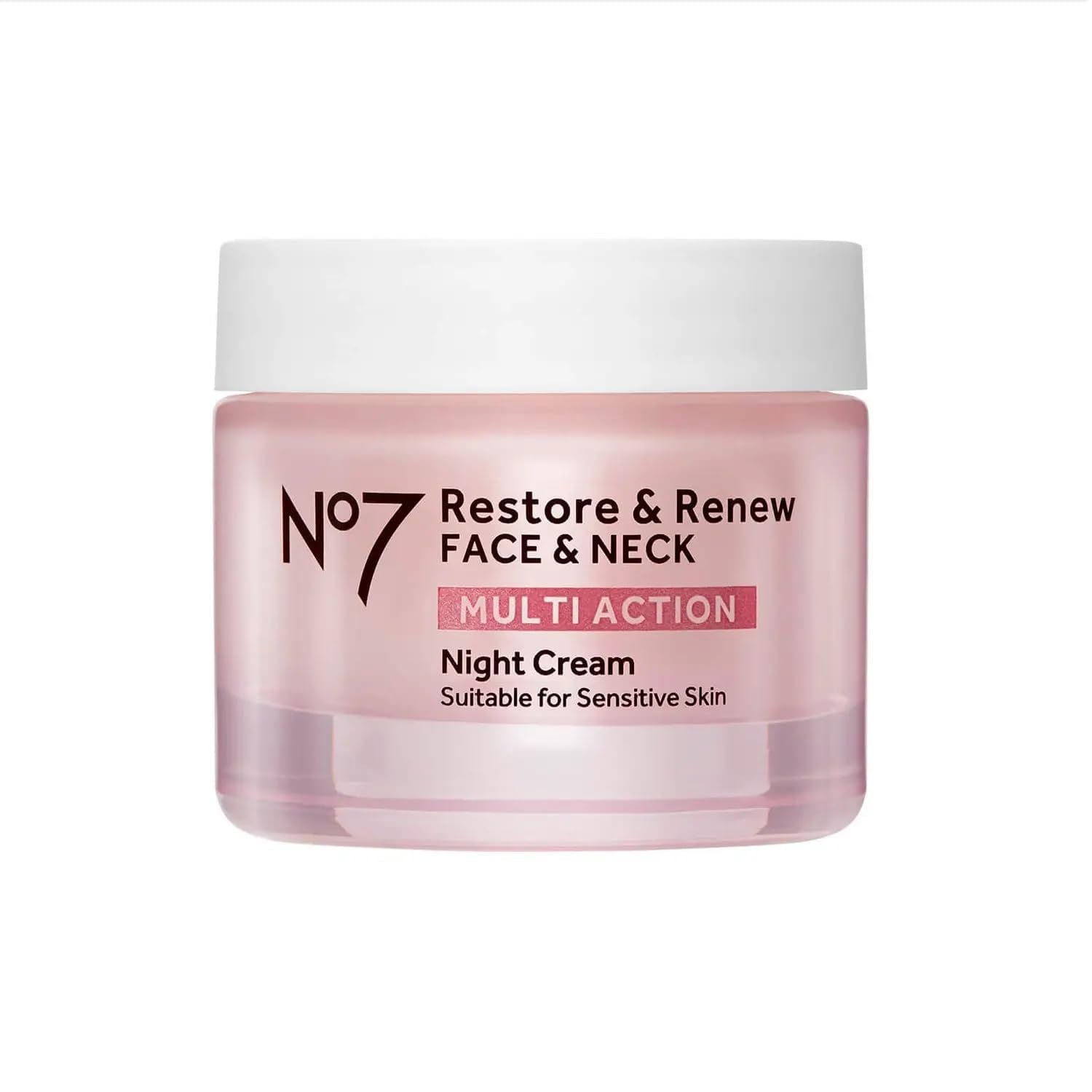 No7 Restore & Renew – Crema de noche para rostro y cuello multiacción, péptido de colágeno, crema facial antienvejecimiento, ácido hialurónico