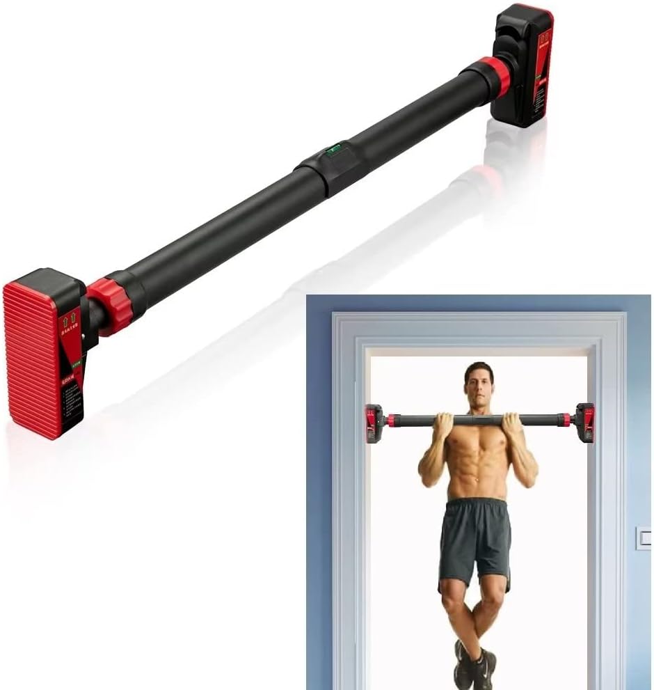 Barra de dominadas para puerta, entrenamiento de fuerza, barra de entrenamiento de la parte superior del cuerpo con medidor de nivel y ancho