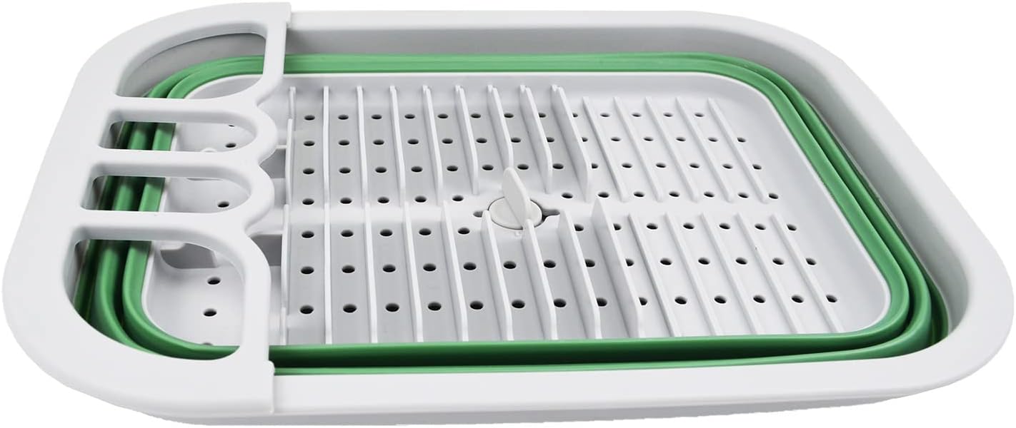 SAMMART Escurridor de platos de plástico plegable de 7.3L (1.9 galones) con escurridor, juego de escurridor plegable, organizador de vajilla