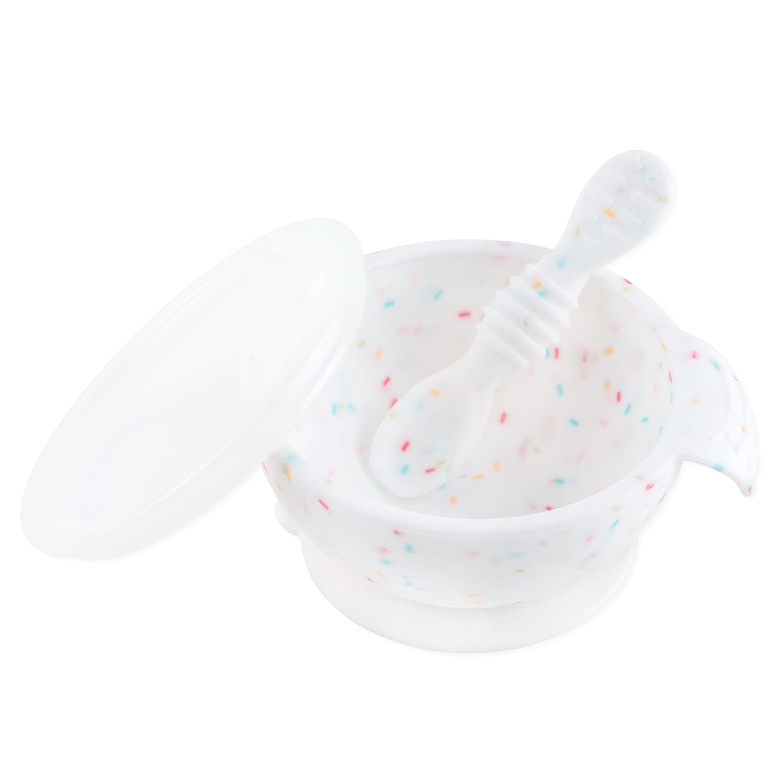 Bumkins Tazones para bebés, juego de alimentación de silicona, cuencos de succión para bebés y niños pequeños con cuchara y tapa, juego de primera