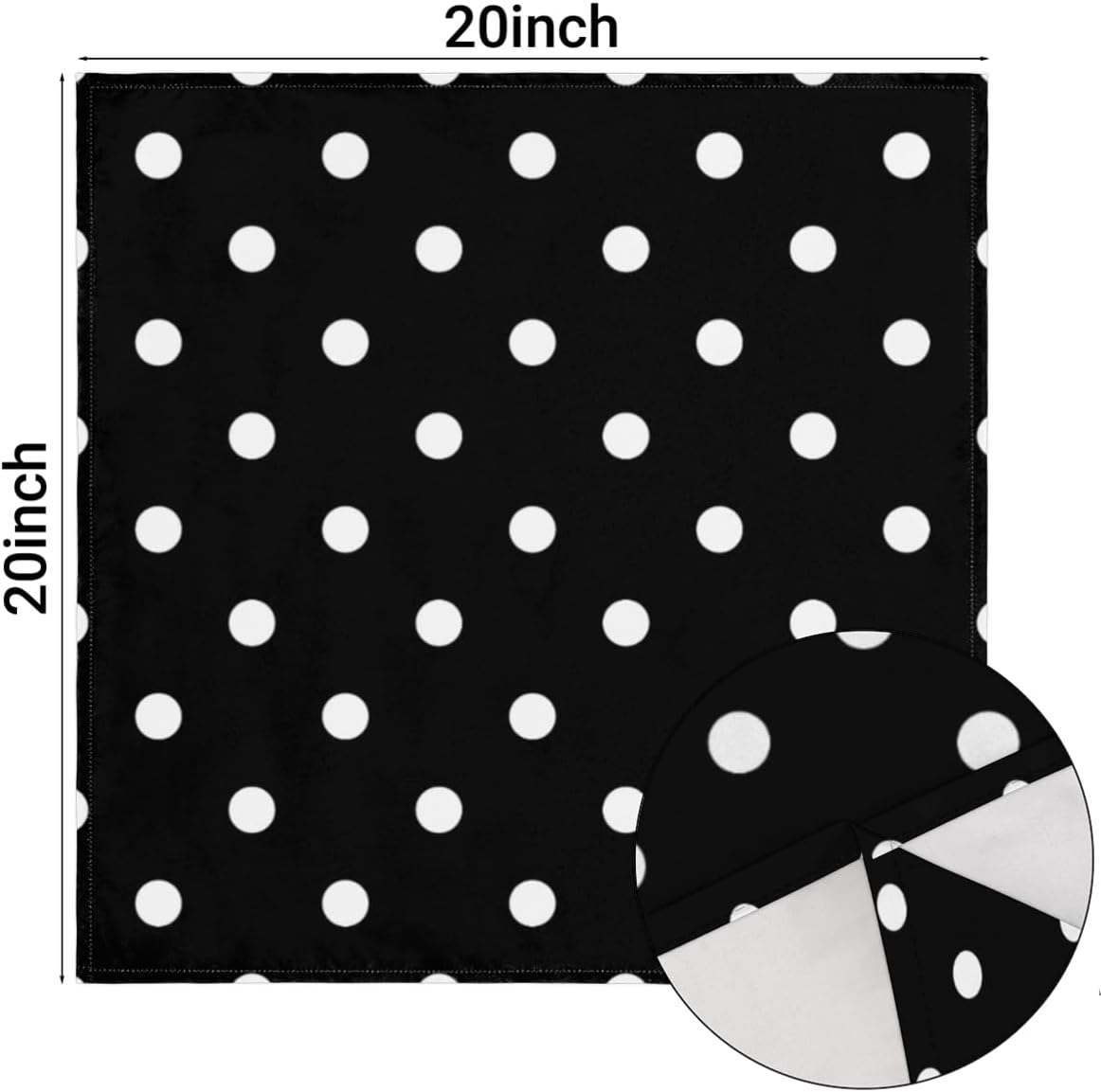 Juego de 6 servilletas de tela de lunares blancos y negros de 20 x 20 pulgadas, lavables y reutilizables, servilletas de cocina, decoración de mesa