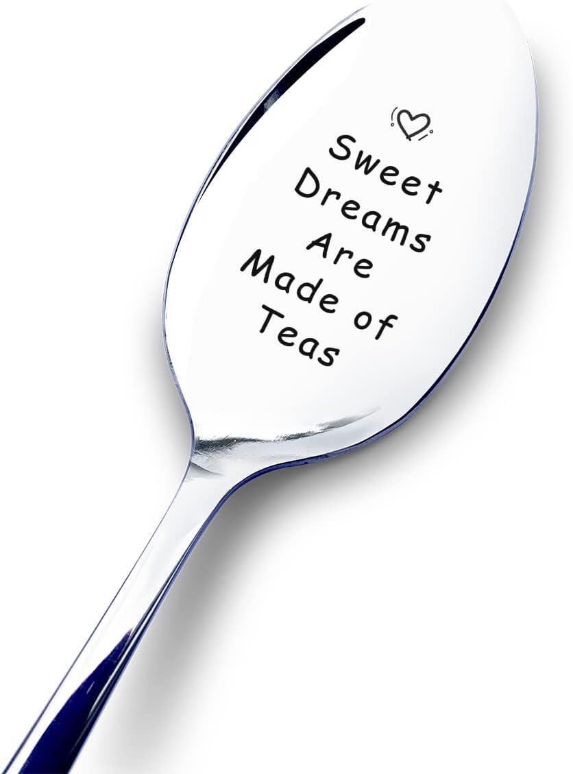 Sweet Dreams están hechos de cuchara de té con caja de regalo, regalos divertidos para amantes del té, la mejor cuchara de té de acero inoxidable