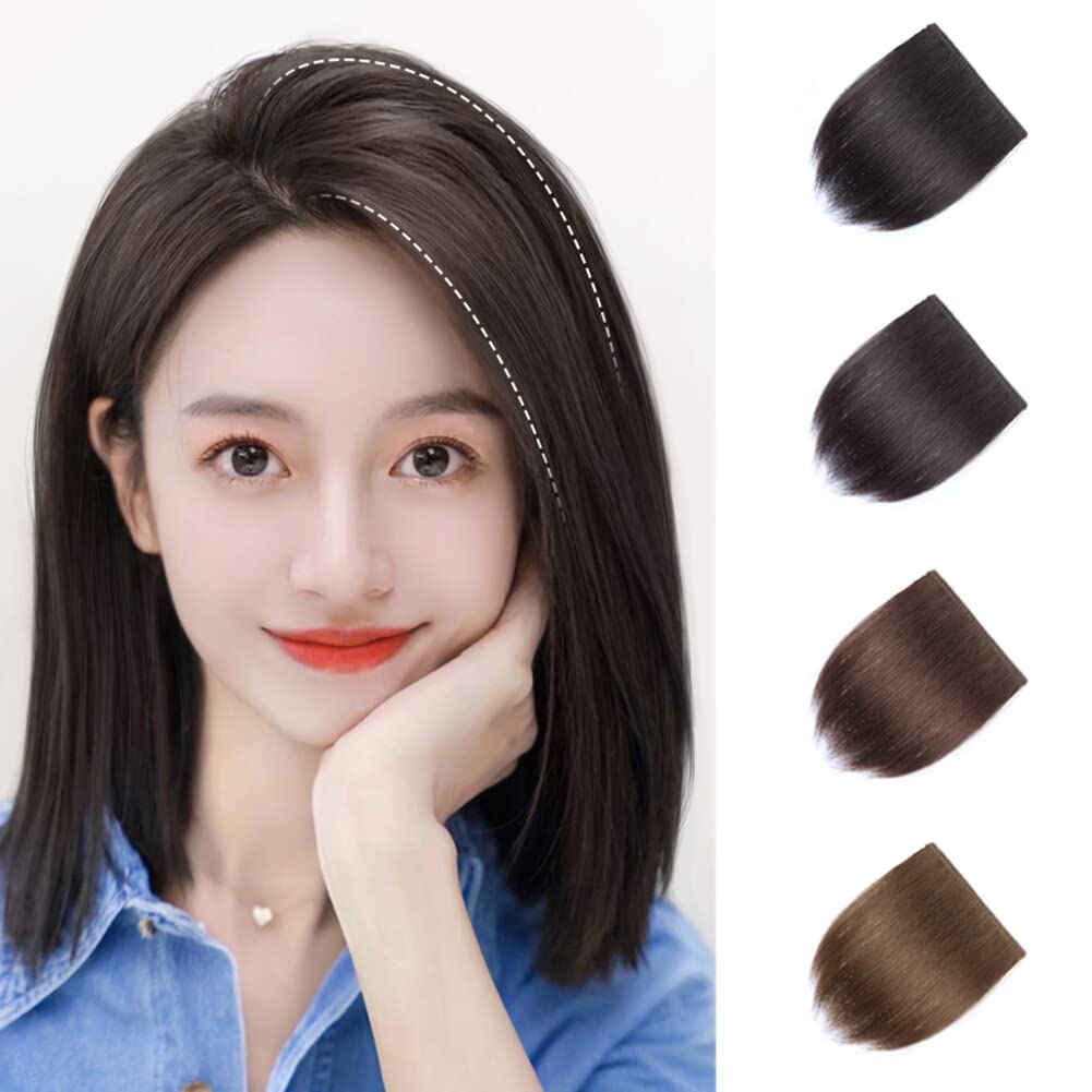 Peluca para la frente sin costuras, 2 piezas, extensión de flequillo con clip, recta, esponjosa, para mujeres con cabello fino (9.8 in, marrón