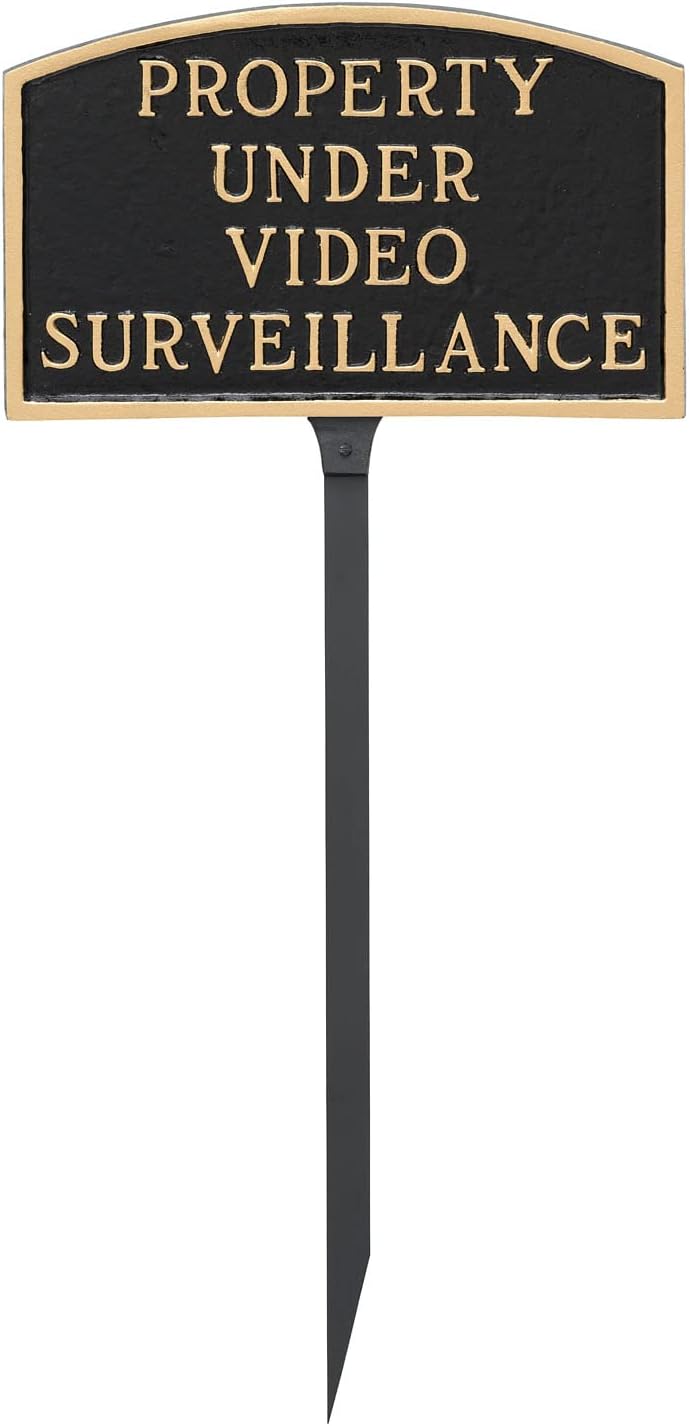 Placa de metal fundido bajo video vigilancia arco declaración placa – Placa de visualización de pared o césped – Señal de seguridad para el hogar o
