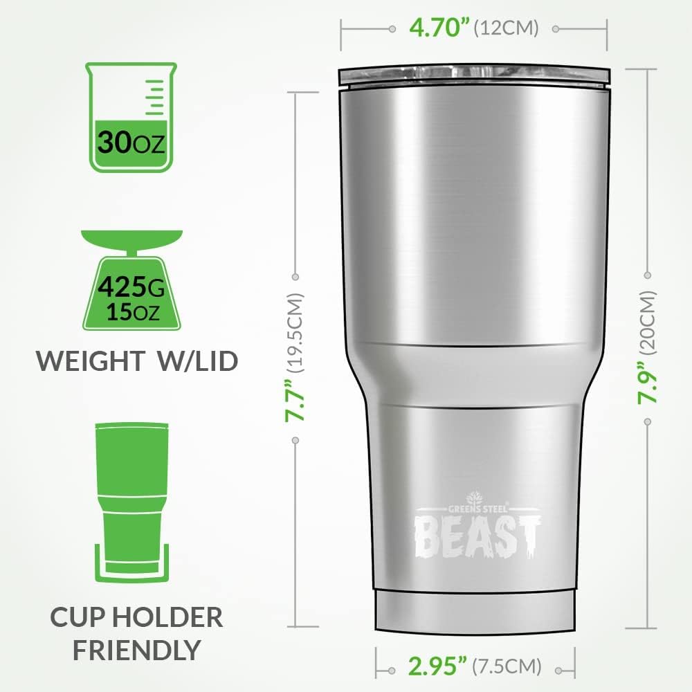 BEAST – Juego de vaso de limón de 30 onzas con asa, taza de café de acero inoxidable + 2 cepillos para pajillas, caja de regalo y mango negro
