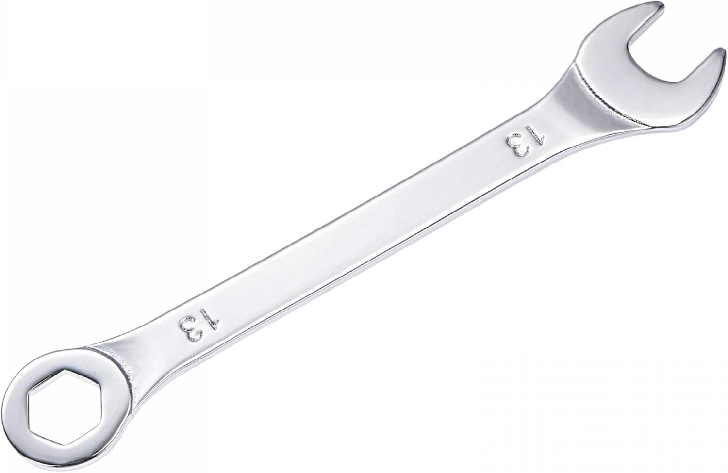 uxcell Llave combinada fina con extremo de 6 puntos desplazados y extremo abierto en ángulo, espejo métrico, acero de alto carbono chapado en cromo,