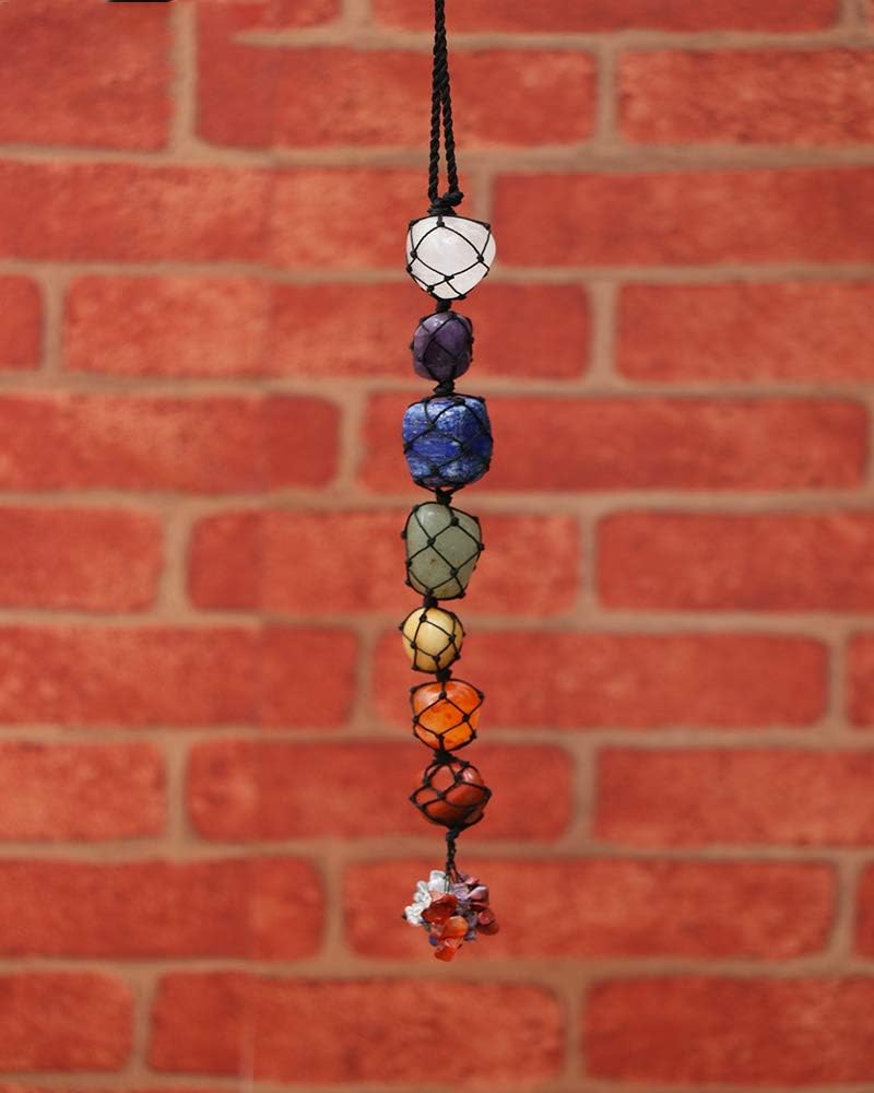 Adorno colgante de auto de 7 chakras, accesorios colgantes de cristal áspero para reiki, curación, equilibrio, borla para colgar en la pared,