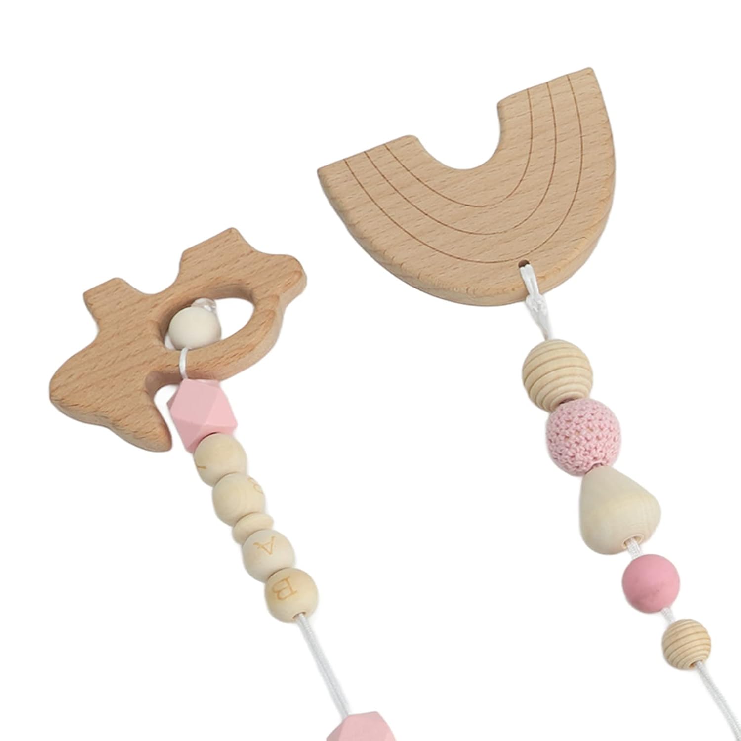 Juguetes colgantes de madera, haya, 4 piezas de cochecito, juguetes colgantes para bebé, gimnasio, juguetes colgantes de madera para niños pequeños