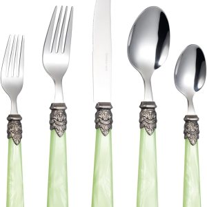 REVERIE Collection – Juego de cubiertos vintage de acero inoxidable 1810 de 20 piezas, juego de cubiertos para 4, apto para lavavajillas (20, verde) REVERIE Collection – Juego de cubiertos vintage de acero inoxidable 1810 de 20 piezas, juego de cubiertos para 4, apto para lavavajillas (20, verde)