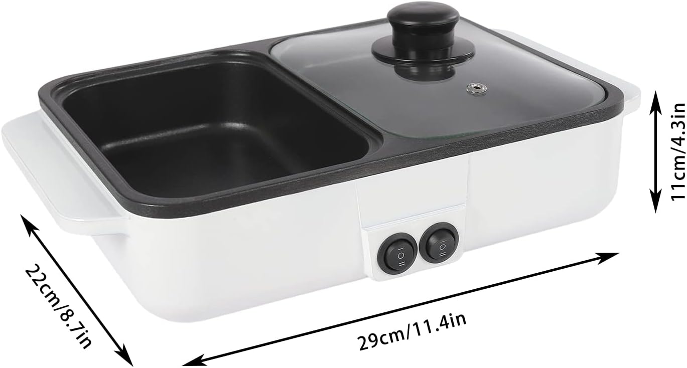 Olla caliente con parrilla, olla caliente eléctrica y sartén, olla Shabu Shabu con parrilla, olla y plancha antiadherente 2 en 1, control de