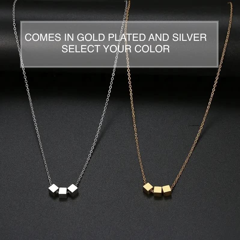 Dainty Stainless Steal 17″ necklace 3 tiny geometric cubes. Not fading hypoallergenic, comes in gold and silver. HANDMADE BALOOLA jewelry. Dainty