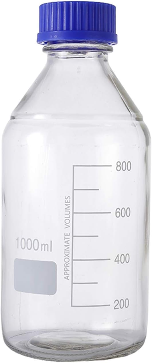 Pastein 4 piezas 33.8 fl oz graduado redondo reactivo mediosbotella de vidrio de almacenamiento con GL45 tapón de rosca de polipropileno azul