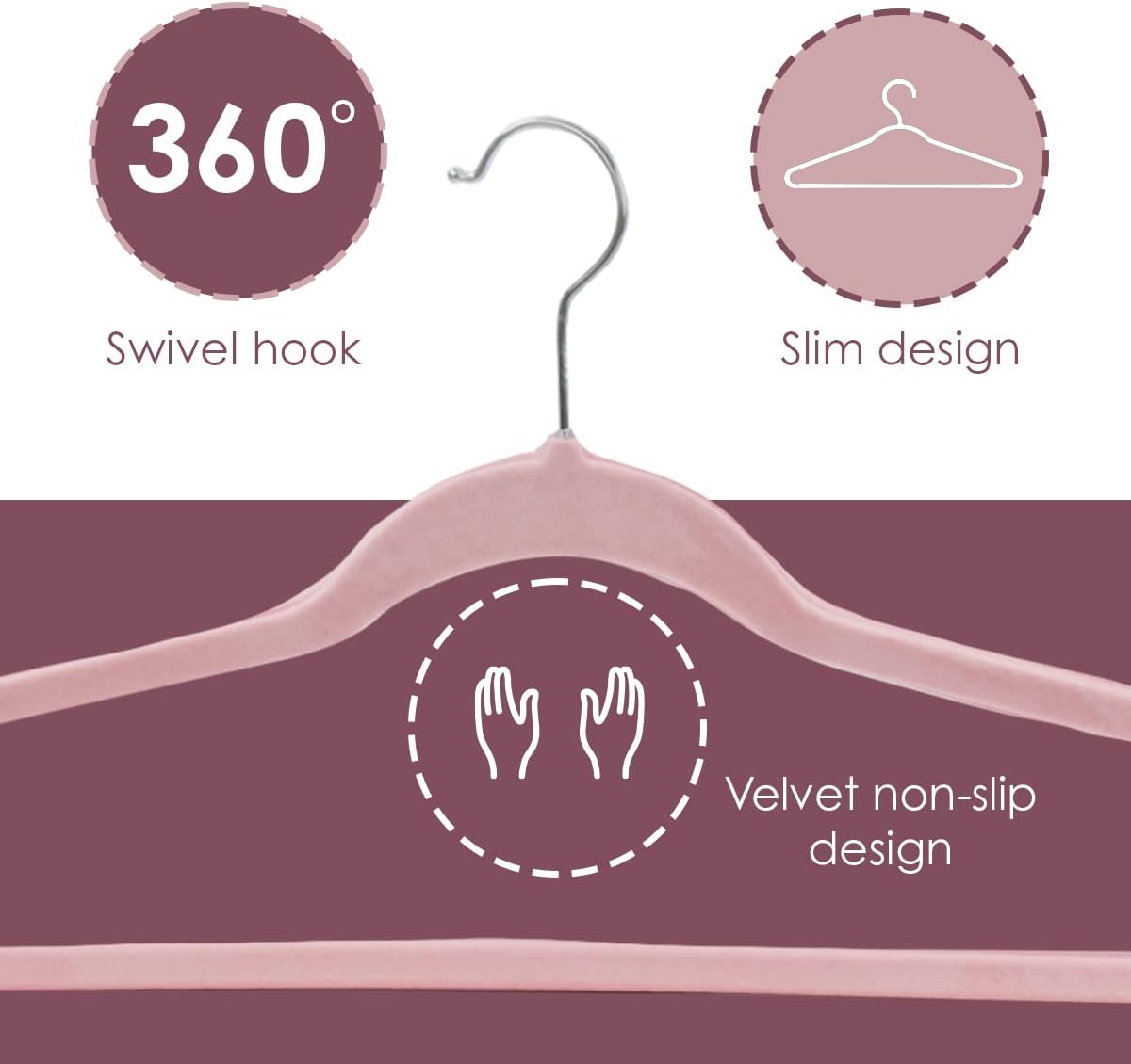 Home Basics – Perchas de terciopelo para ropa (paquete de 60 unidades), color rosa, perchas de fieltro para camisetas, chaquetas, vestidos y