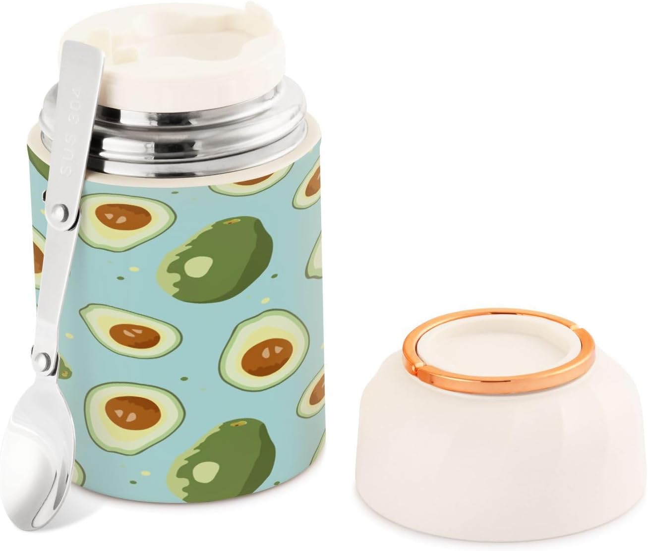Tarro de comida aislado al vacío de 17 onzas, termo de acero inoxidable para comida caliente y sopa con cuchara plegable, boca ancha, a prueba de