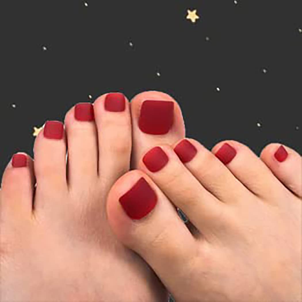 Mosako Uñas postizas mate a presión, color rojo, uñas postizas cuadradas cortas, uñas postizas de cobertura completa, uñas acrílicas para mujeres y